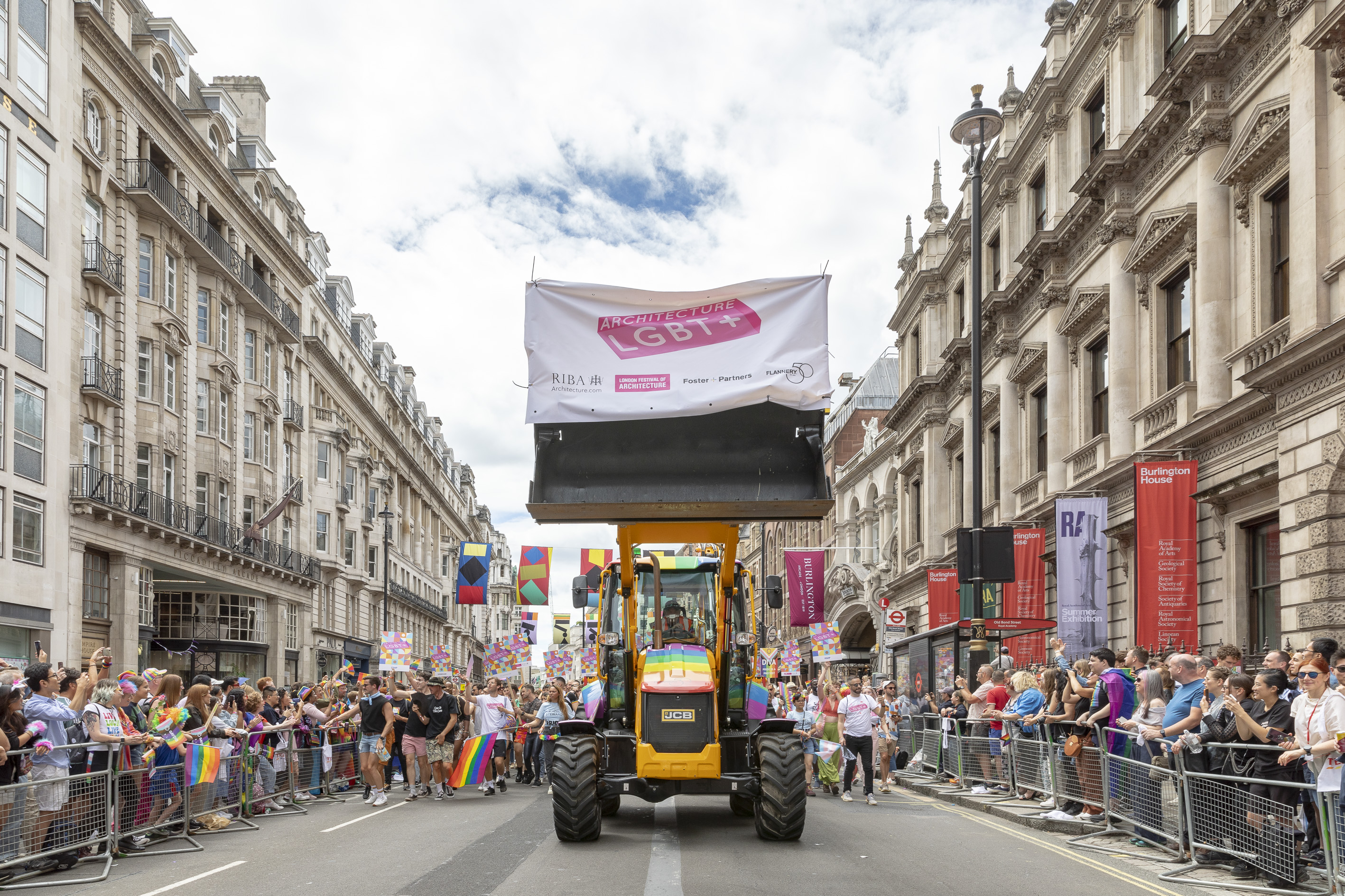 Parade behind the Architecture LGBT+ Rainbow Digger, Pride in London, 2022