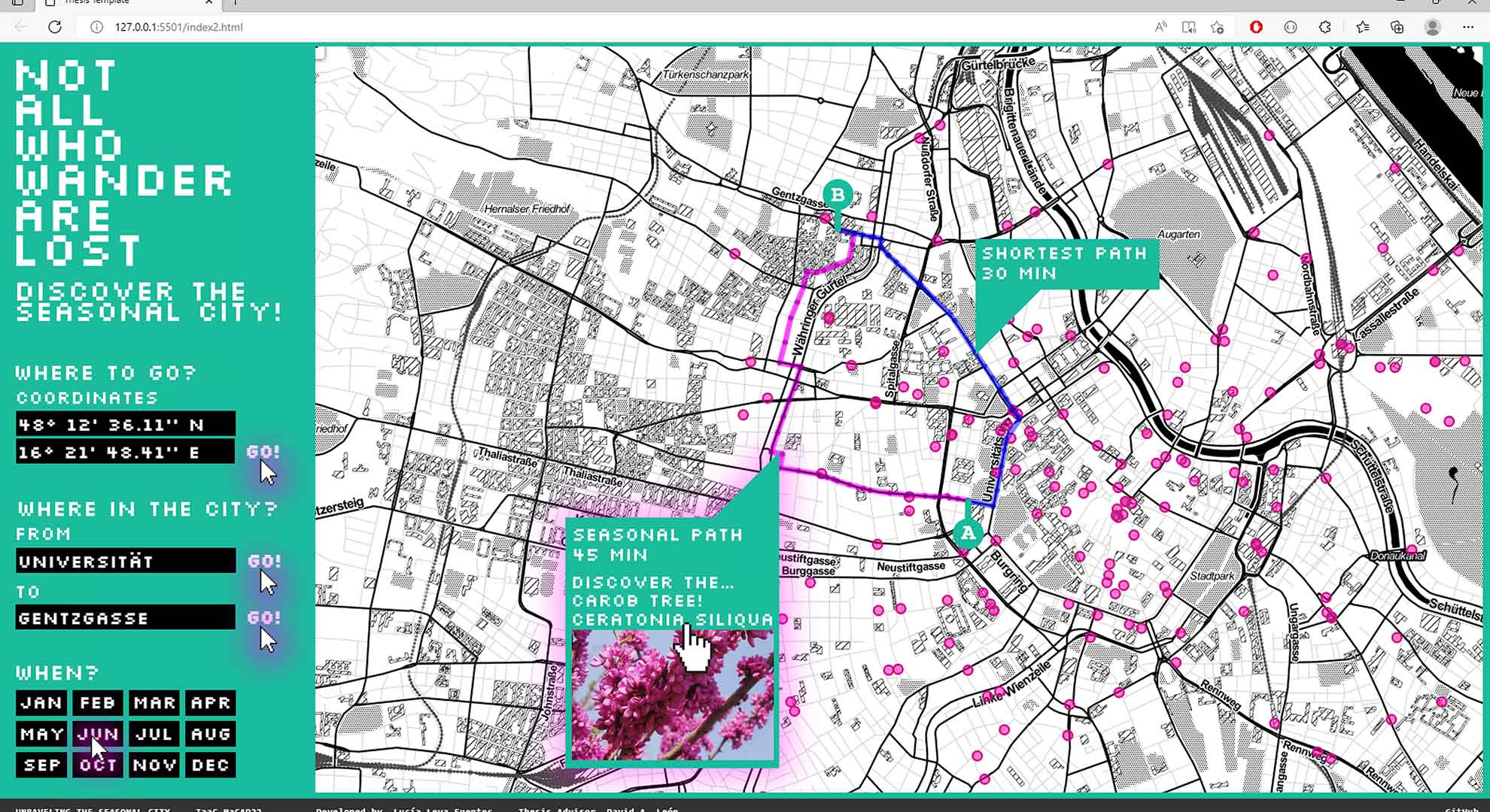 Seasonal City interface melding innovation and mapping to navigate seasonal urban routes.