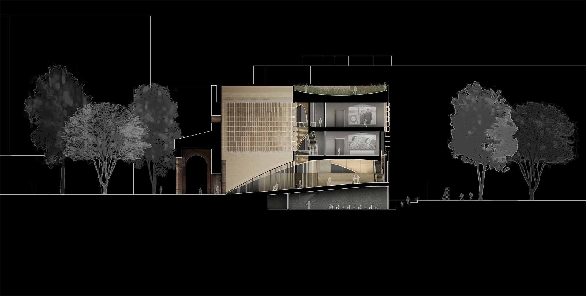 Interior of a building for memory: the Berlin Exile Museum.
