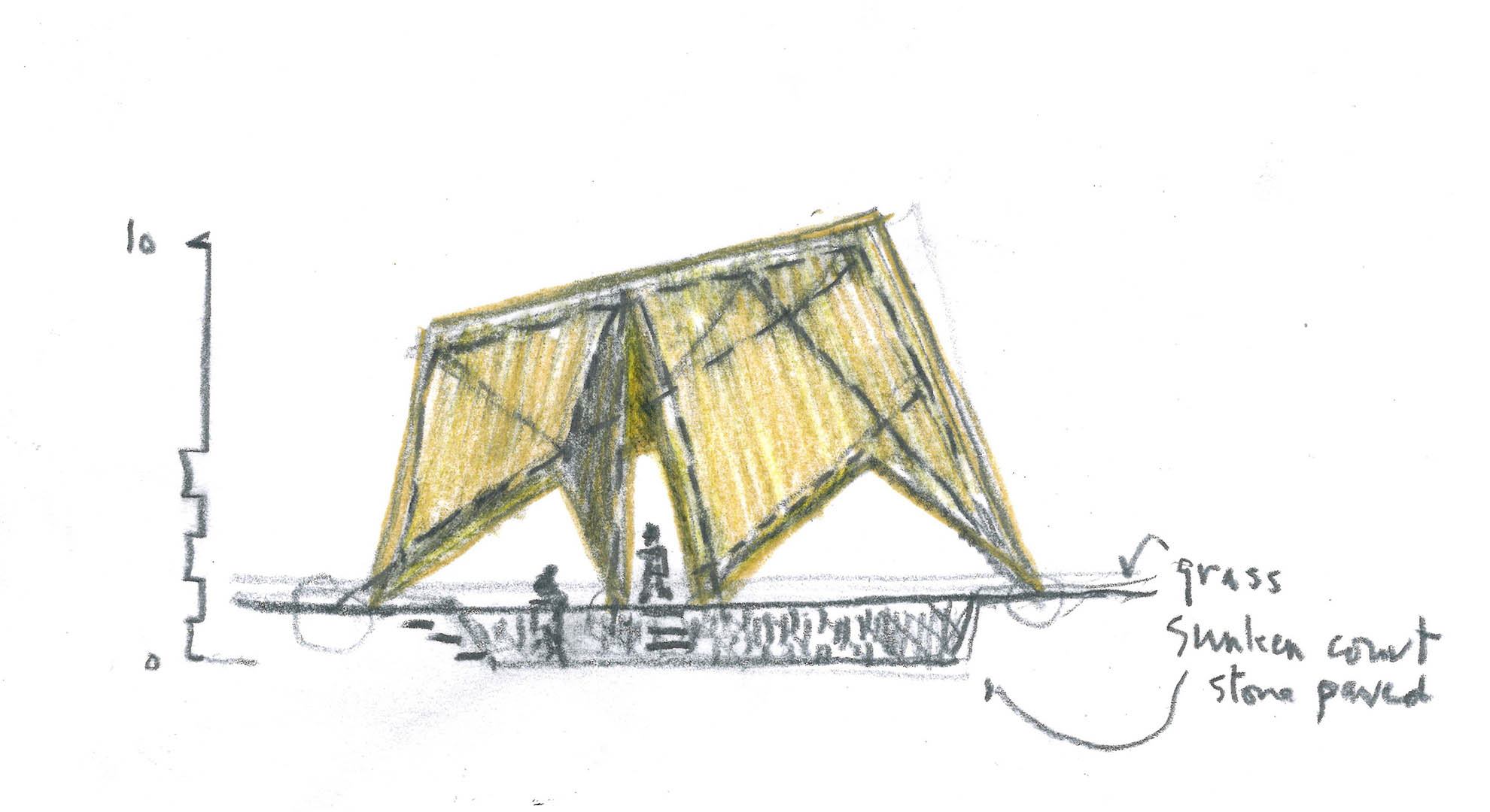 Dibujo a lápiz de la construcción de “Passage House”.