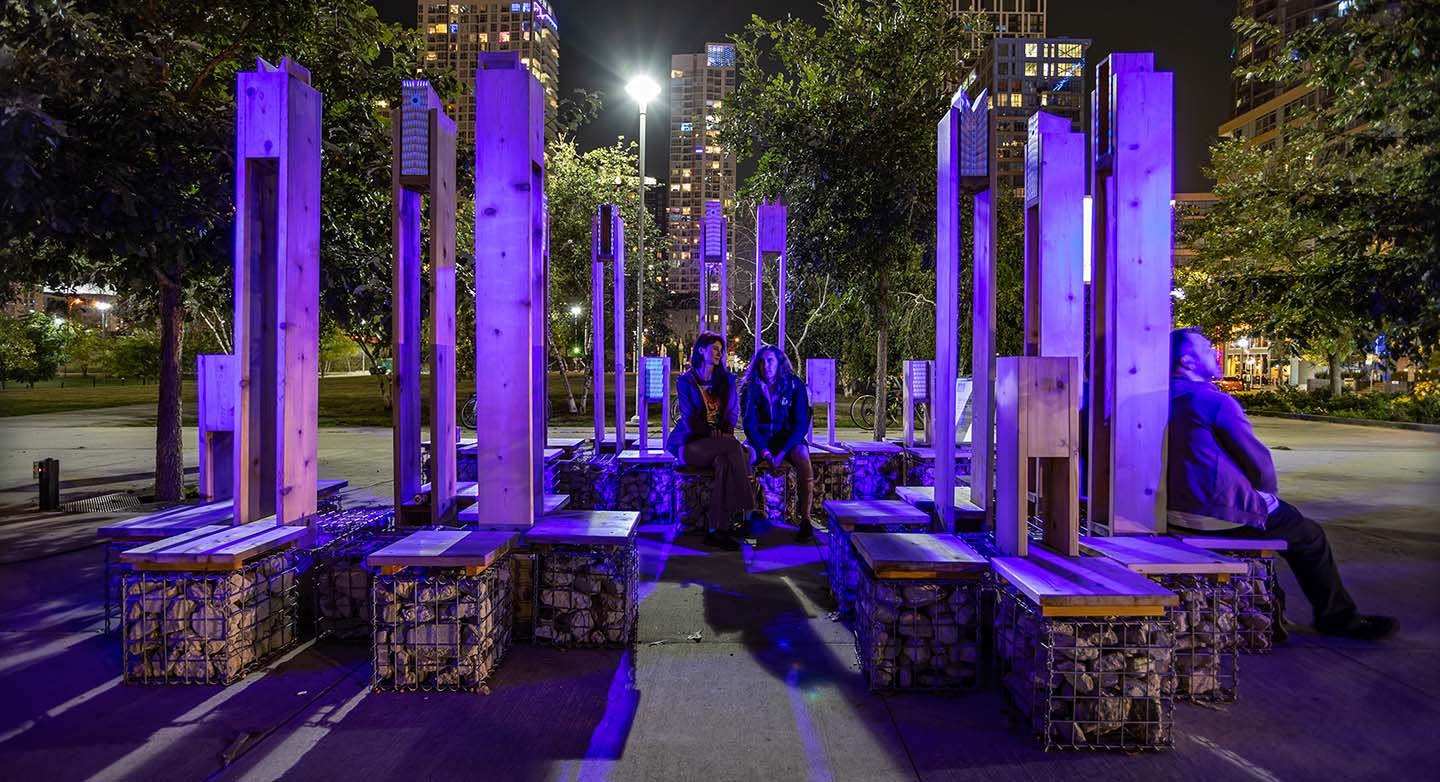 Night-time illumination of this space designed for the coexistence of species.