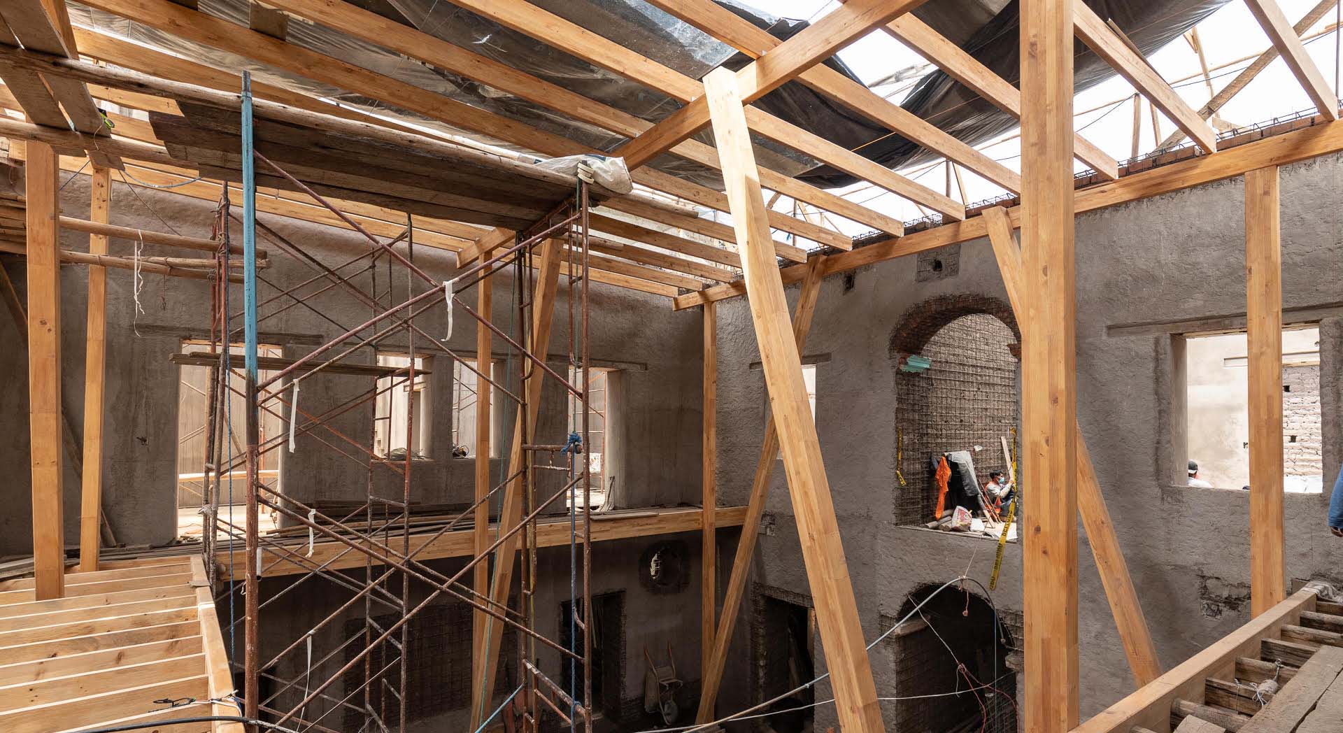 Construction in the historic center of Quito, Ecuador.